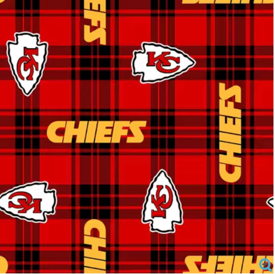KC Chiefs Fleece-Licensed Chiefs Fleece - Red Plaid 58/60 width